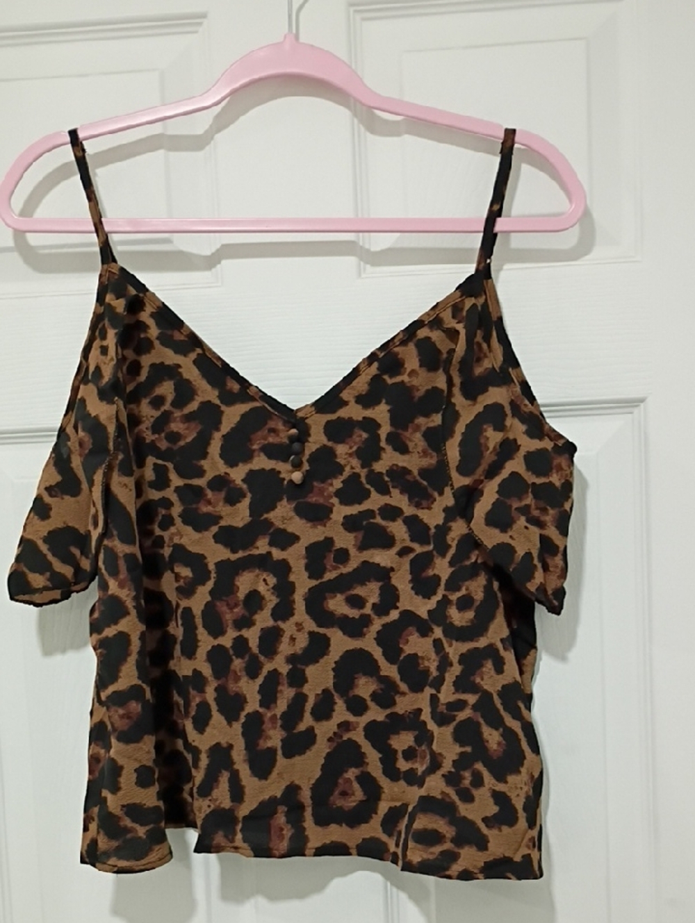 Leopard Print Cold-Shoulder Cami Top - Brown